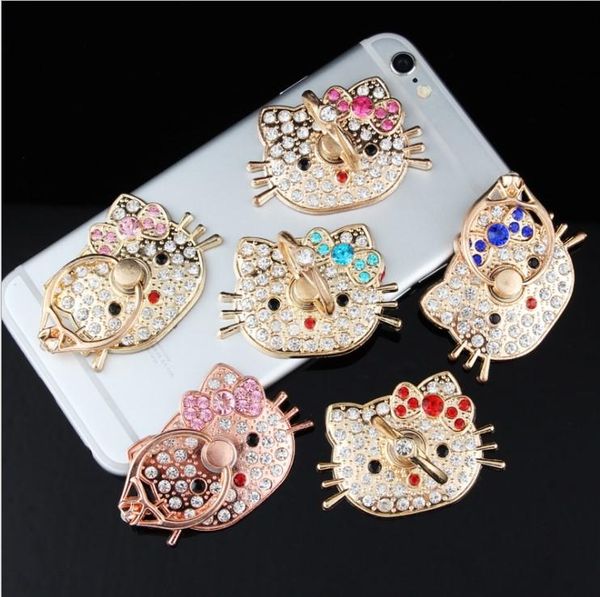 

2019 happy happy cstystal hello kitty phone stand mount tablet desk finger socket grip holder for smartphone ring holder