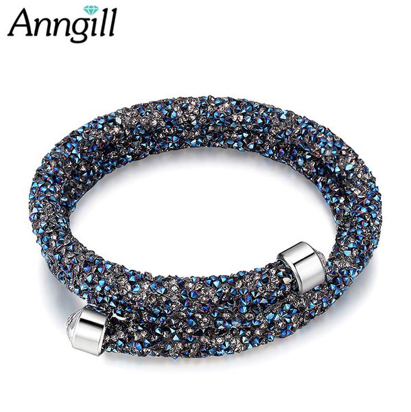 

anngill crystal stone charms bracelet double layer bracelets & bangles crystal from swarovski wedding jewelry womens accessoires, Golden;silver