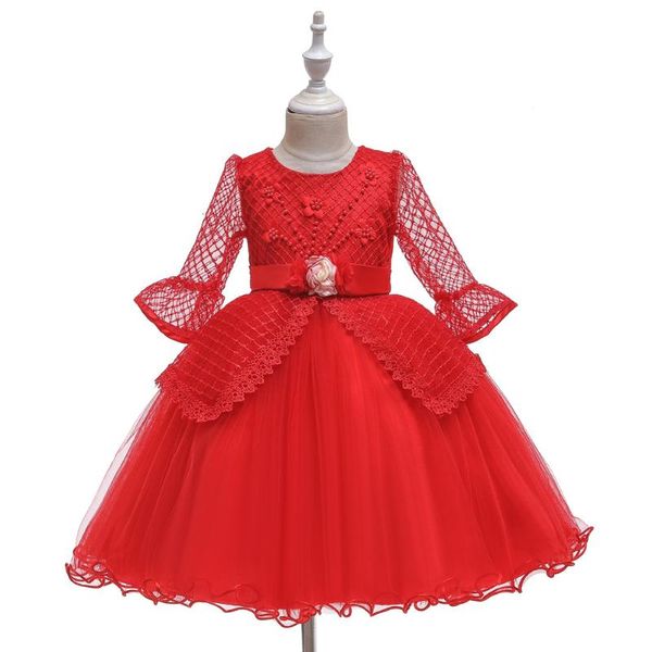 

2020 summer children's clothing girls princess embroidered dress, Red;yellow