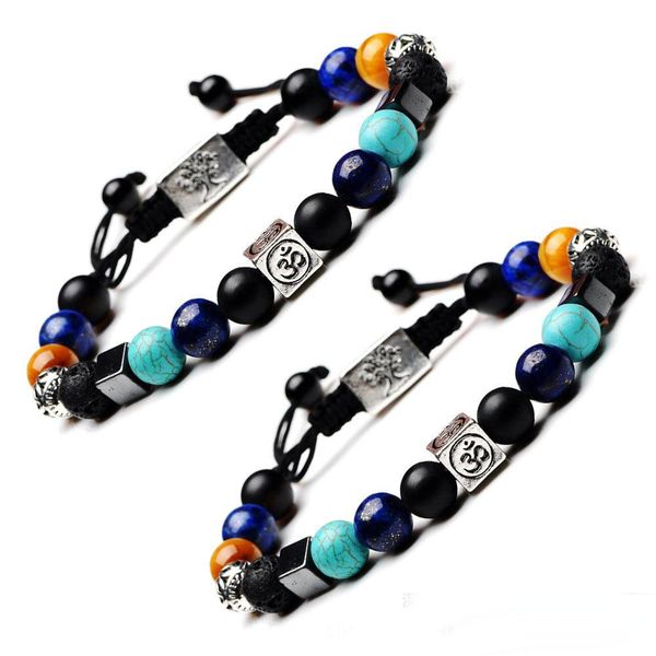 

fashion 8mm natural stone essential oil diffuser bracelet square tree of life 7 chakra bead bracelets adjustable jewelry gift, Golden;silver