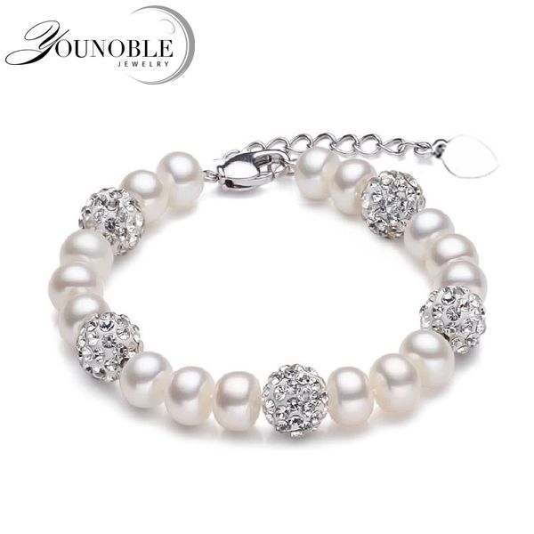 

real beautiful freshwater pearl bracelet women,wedding cultured white pearl bracelet 925 silver jewlery girl birthday gift box t190703, Black