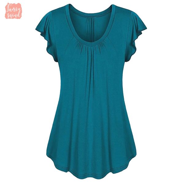 

цвета плюс размер 6xl женщины solid 7 складки с коротким рукавом ruffled ruched o шеи с коротким рукавом рубашки нерегулярные камиза feminin, White