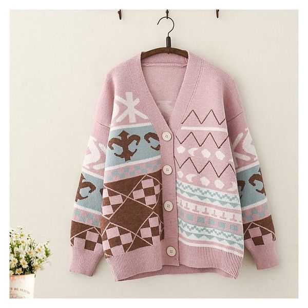 

урожай геометрический узор кардиган свитер мори девушка 2020 весна сладкий, White