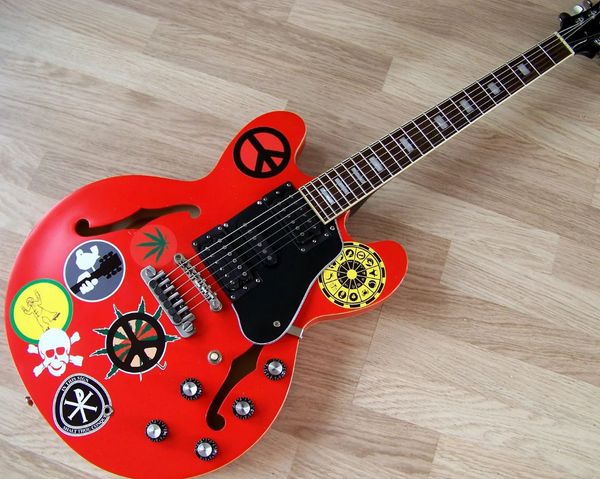 

custom made tpp alvin lee guitar big red 335 pro tribut semi hollow body electric guitar block inlay neck, hsh pickup