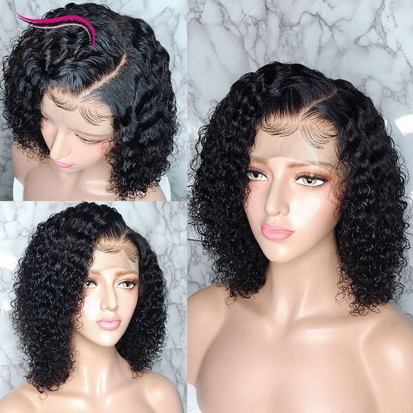 

elva hair 360 lace frontal human hair wigs pre plucked with baby 180% density short bob curly remy wig for black women, Black;brown