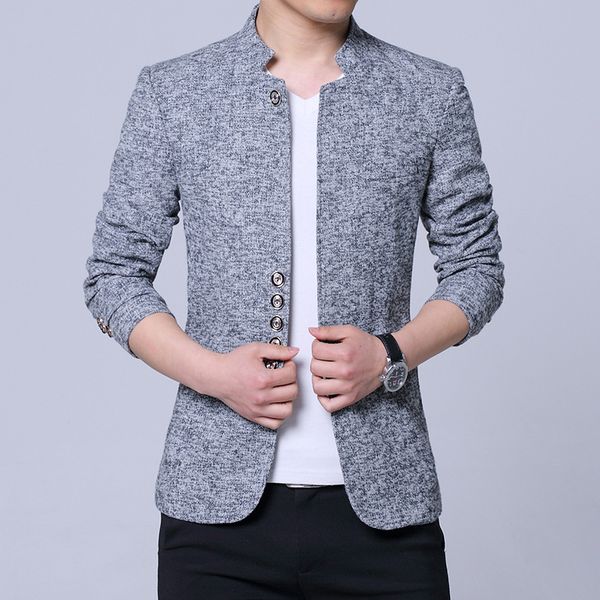 

2020 men leisure suit age season cultivate one's morality coat collar suit casual single breasted regular full youth round hem, White;black