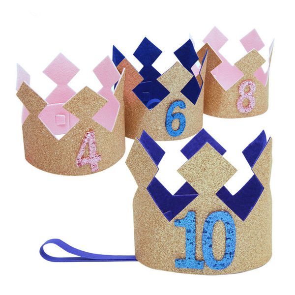 

pink/blue numeral birthday cap shiny crown cap diy customizable boys girls birthday party wedding festival decoration supplies