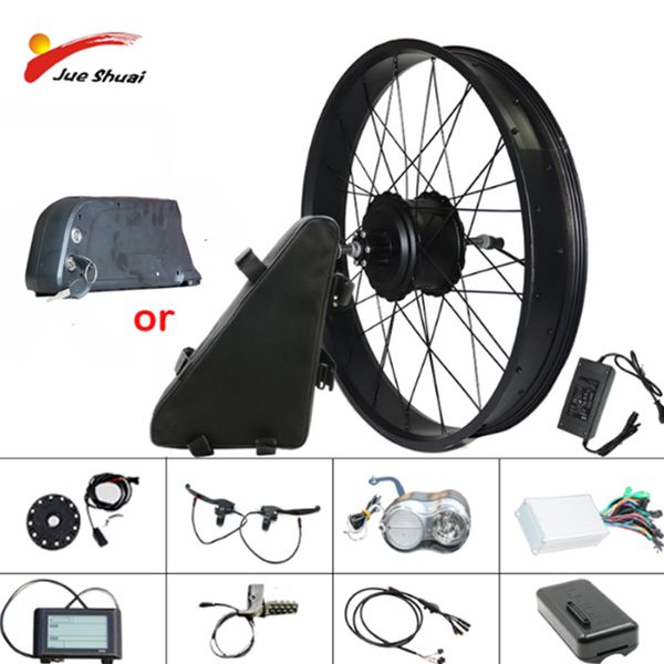 

26" 4.0 fat bike electric bike conversion kit with lithium battery 14/16ah 48v 20ah fat rear motor wheel electric ebike kit, Silver;blue