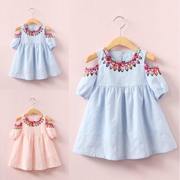 

baby girls flower printed cotton dress short sleeve off shoulder kids floral princess dress summer beach dress, Red;yellow