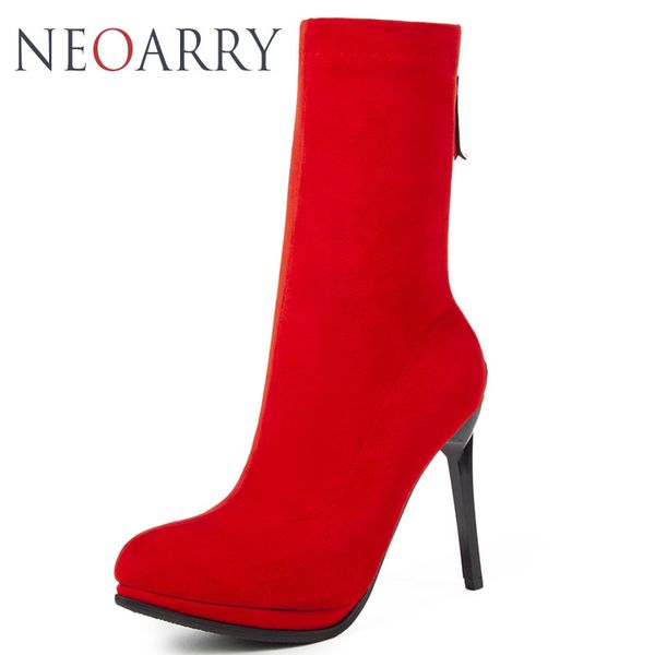 

neoarry mid calf boots autumn winter shoes for woman high heels platform stilettos half boots big size botas femininos black red