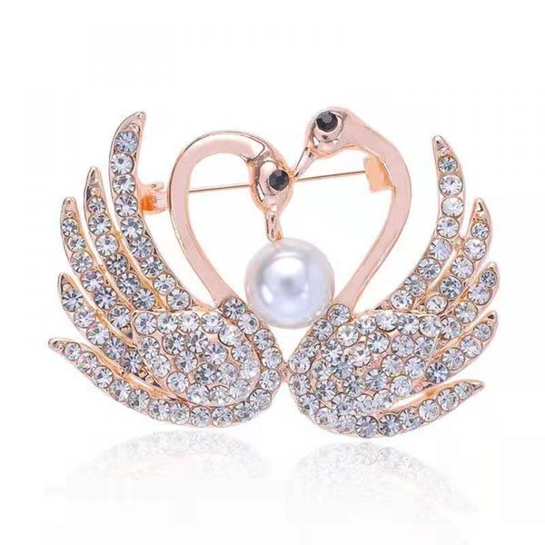 

luxury jewelry women brooch alloy rhinestone two swan pearl brooches female collar needle clothing coat pin buckle boutonniere, Gray