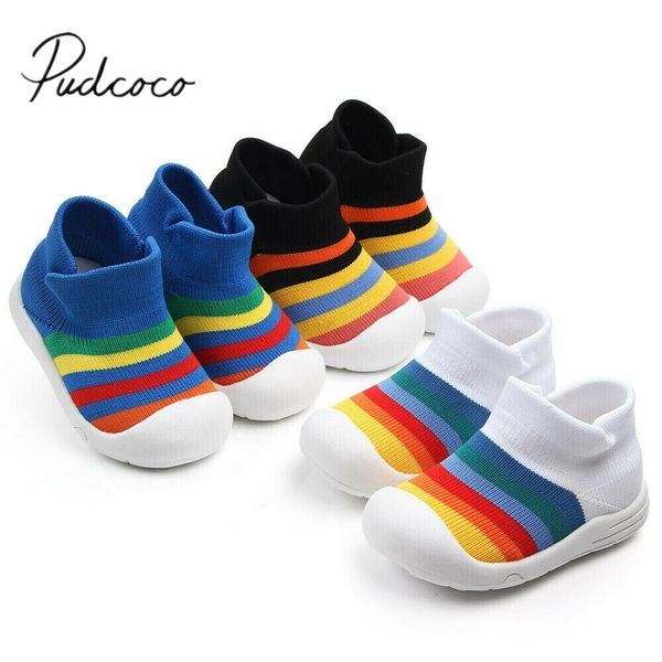 

2019 baby first walkers summer fall toddler baby crib shoes kids colorful rainbow weaving soft sole elastic shoes