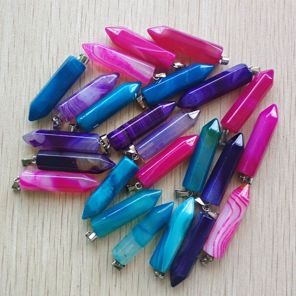 

wholesale 24pcs/lot fahsion good quality mixed stripe onyx charms pillar pendants 8x33mm for jewelry marking ing, Silver