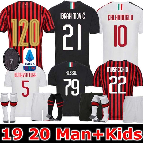 

ibrahimovic 19 20 ac milan soccer jerseys 120 th anniversary special edition home 2019 2020 paqueta suso piatek men kids football shirts, Black;yellow