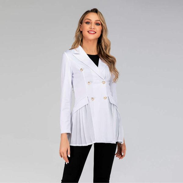 

new fashion suit women blazer workwear white with ruffle office ladies long blaser clothing fall golden button spring winter top, White;black