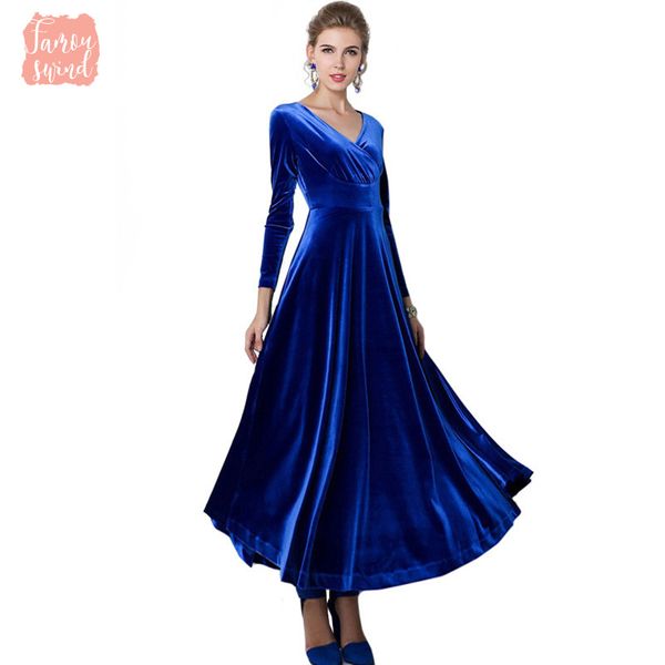 

spring dress winter women 2019 plus size casual velvet v neck ball gown elegant long party dresses vestidos, Black;gray