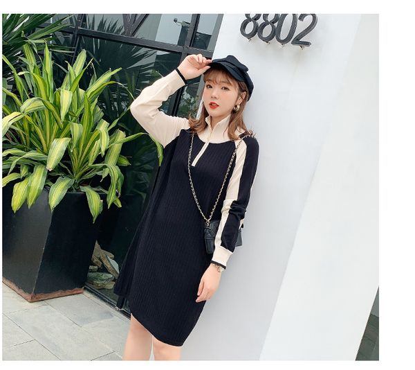 

big size women's 2019 early autumn new slim zipper casual dress women's loose knitted skirt medium long 2590, Black;gray