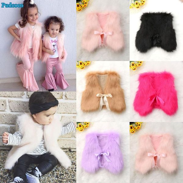

pudcoco 2019 brand new toddler baby girl outerwear faux fur winter warm waist vest gilet waistcoat coat, Blue