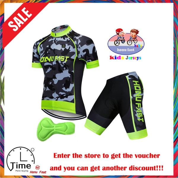 

kids 2020 summer camouflage kid cycling jersey short set sleeve bicycle children cycling mtb clothing wear clothes, Black;blue