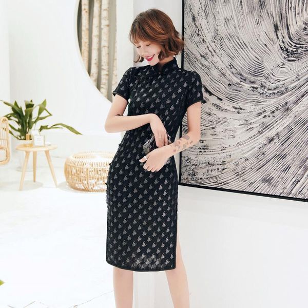 

plus size 3xl elegant chinese dress lady black vestidos tight high split cheongsam classic mandarin collar women qipao, Red