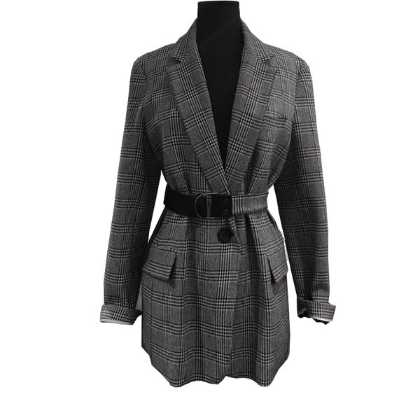 

2019 spring and autumn new women's fashion slim slimming lacing temperament check small suit long-sleeved plaid high end blazers, White;black