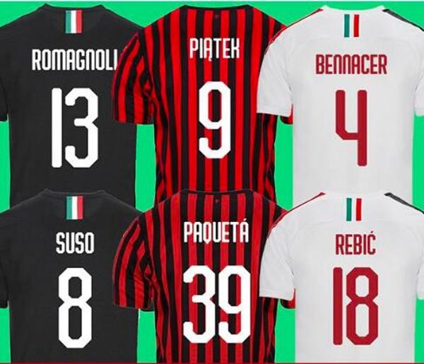 

19 20 ac soccer jerseys piatek paqueta 2019 20 maglietta da calcio red black camiseta de fÃºtbol suso bakayoko maillots de football, Black;yellow