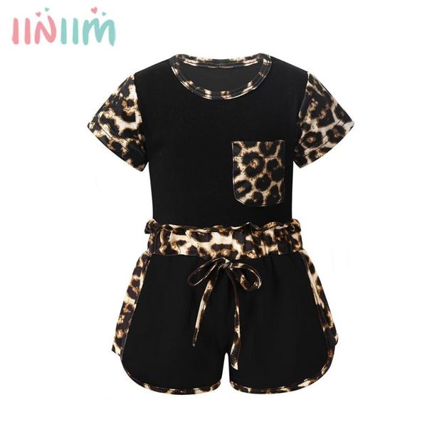 

toddler baby summer clothes infant baby girls leopard print outfits short sleeve t-shirt and shorts tracksuit sweatsuit set, White