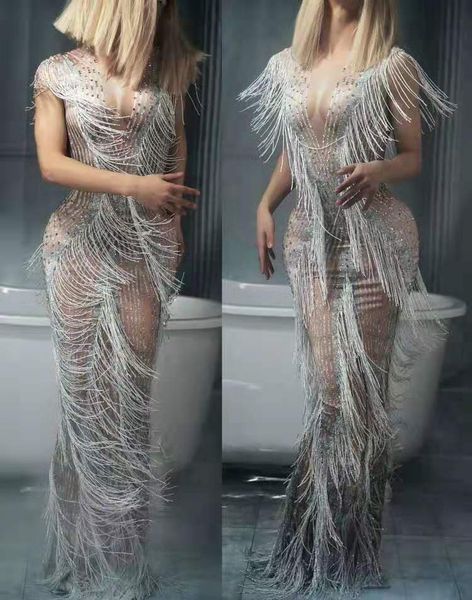 

singer hosts performance costume dj model pgraphy gogo dance dress long tassel stage show girl dresses outfit, Black;red