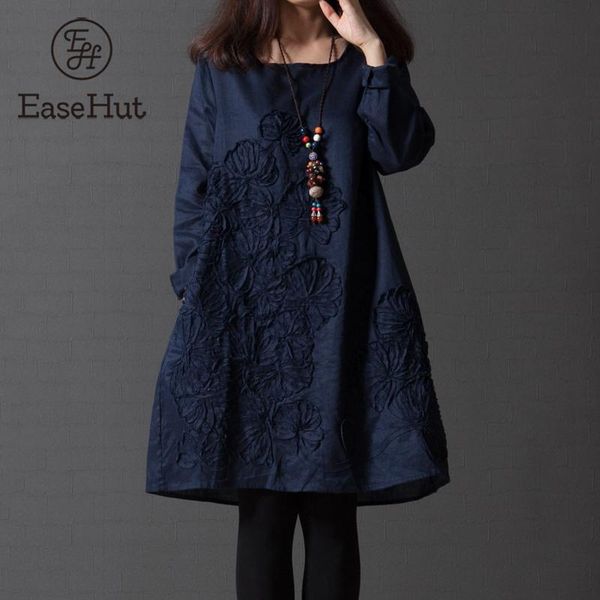 

easehut ретро весна лето платье 2020 элегантный национальный аппликация с длинным рукавом платье mori девушки one piece плюс размер платья v, Black;gray