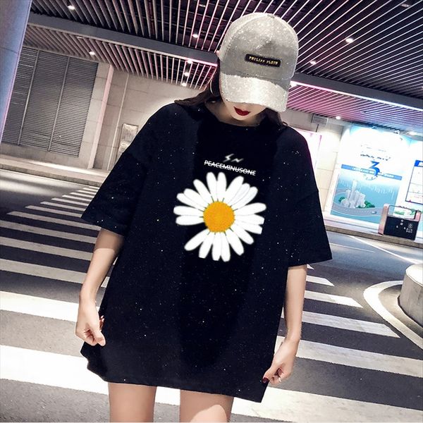 

large size t-shirt women's short sleeve 2020 summer loose midi shiny women's fashion t-shirt top, White