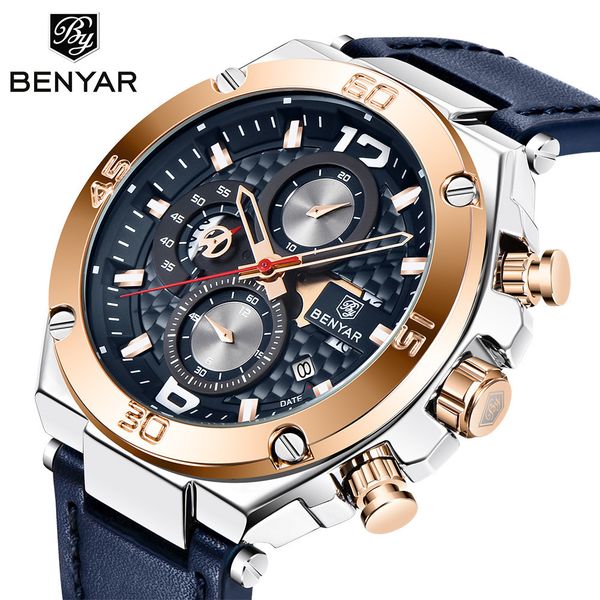 

binya benyar cross-border new selling watch mens quartz watch fashion waterproof multi-function mens watch 5151, Slivery;brown