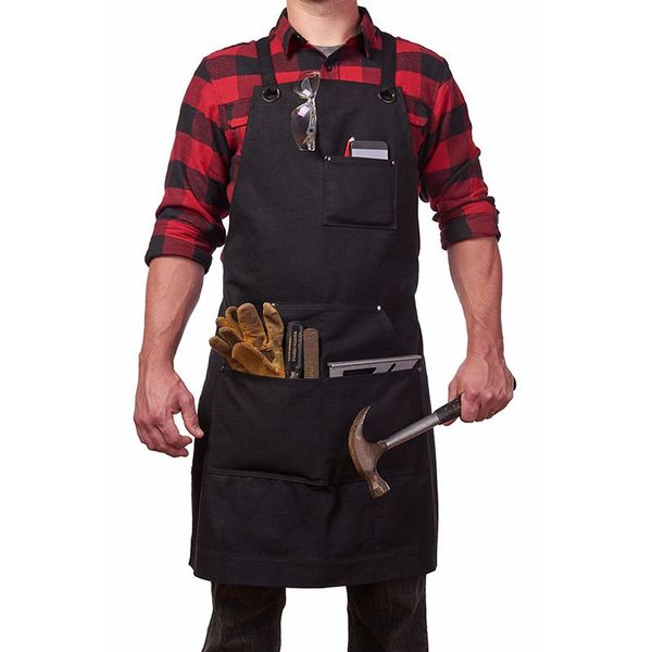 

canvas work apron with tool pockets cross-back straps & adjustable apron heavy duty with pockets for men and women