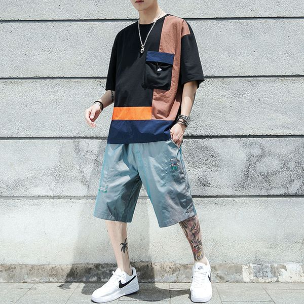 

survetement homme men's sports suit men's short-sleeved shorts 2020 summer mens tracksuit handsome fashion two-piece set, Gray