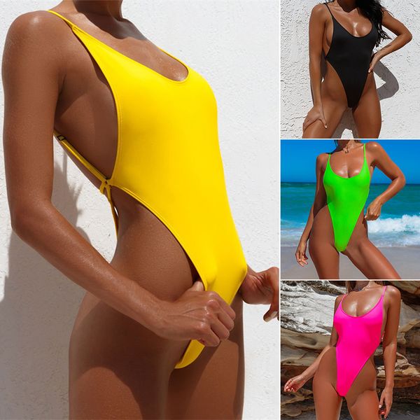 

one piece swimwear for women vintage summer beach 4 colors deep v contrast color swimsuit seaside swimsuit, White;black