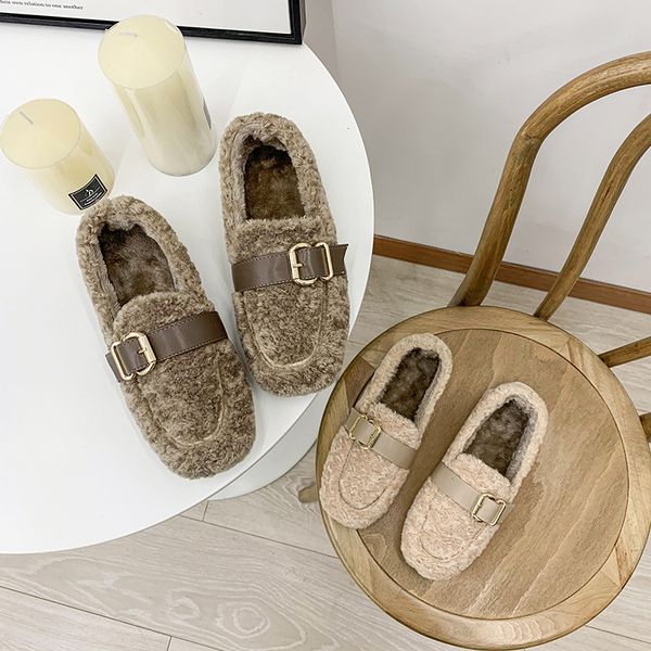 

new fashion autumn winter peas shoes female version plus velvet buckle comfortable fur shoes women's soft keep warm u12-99, Black