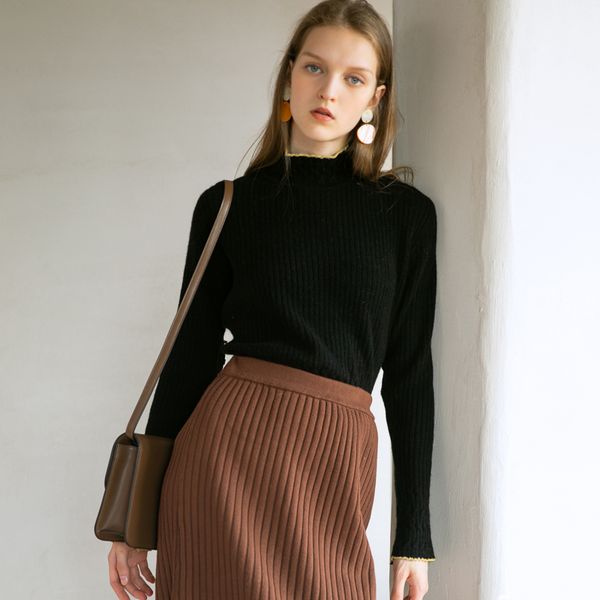 

wool sweater black turtleneck women's pullover girls winter fashion slim short gold edge ladies jacket basic shirts, White;black