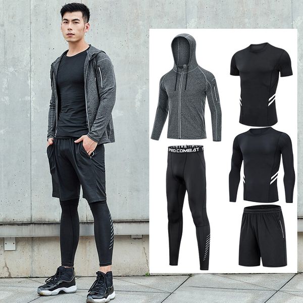 

plus size reflective running sets men's sport suits jogging sets workout gym fitness basketball sportswear quick dry fit clothes, Black;blue