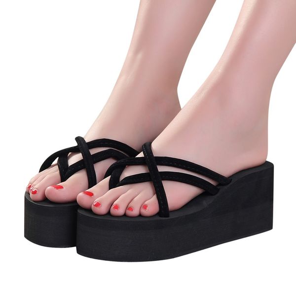 

jaycosin slippers shoes woman summer thick bottom sandals non-slip flip flops sandals beach slippers flip flops women, Black