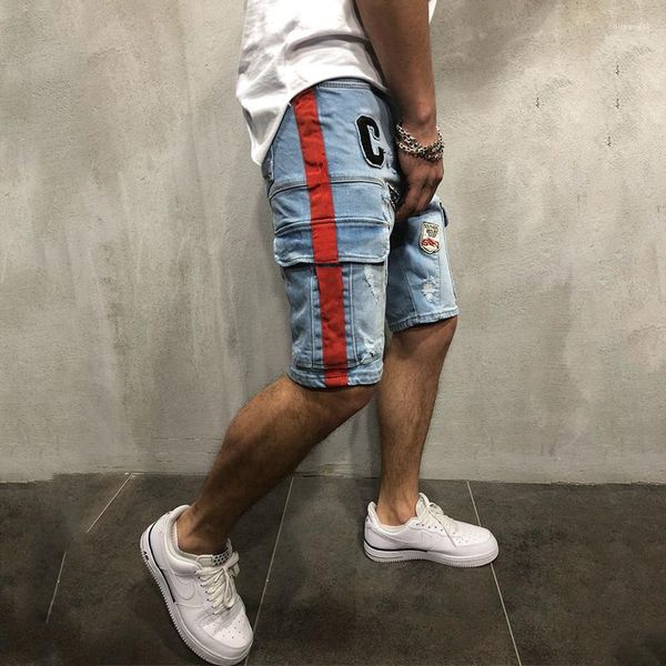 

pockets designer shorts half length mens summer new jean shorts slim fit teenager street, White;black