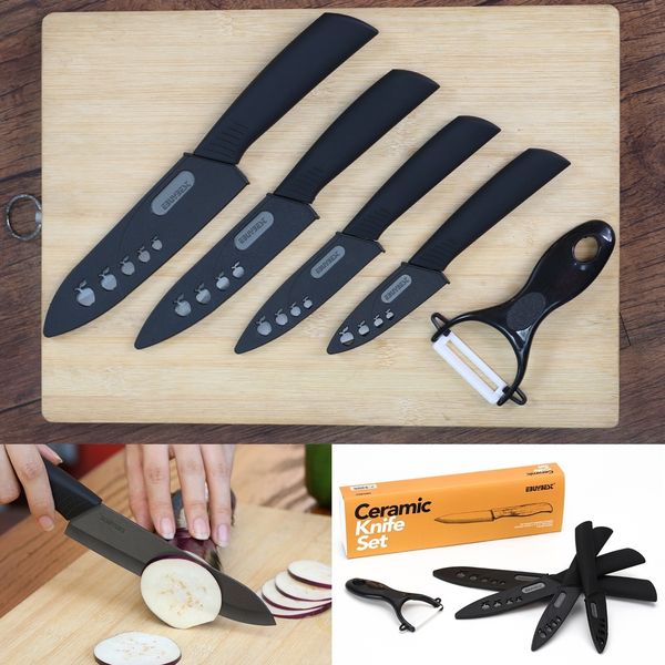 

керамический нож набор 3 \ 4 \ 5 \ 6 \ inch + овощечистка + covers черный клинок черный цвета ручки главная кухонные ножи