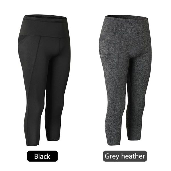

new women high waist capris yoga pants 4 way stretch tummy control workout running fitness yoga sport pants leggings with pocket, White;red