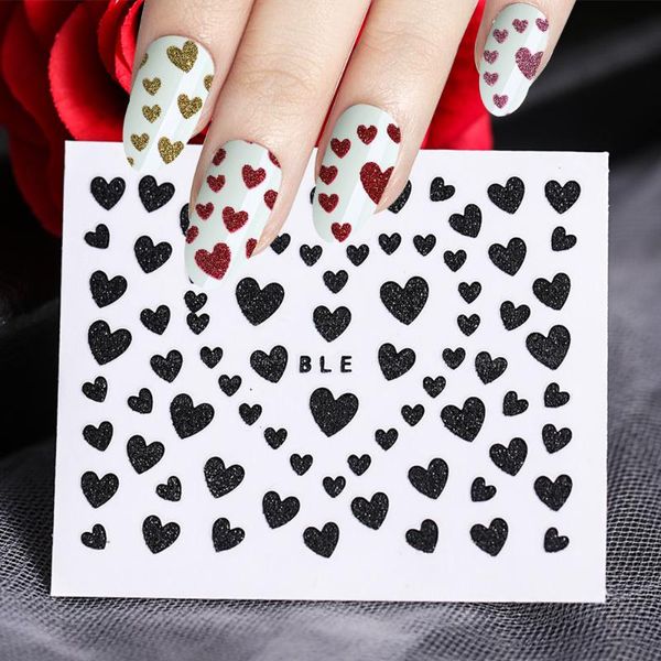 

1 лист sweet heart 3d nail sticker золото серебро черный сексуальный красный блеск сердце ногтей наклейка с блестками порошок наклейки беспл, Black