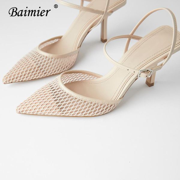 

2020 fashion high heels thin heel pointed toe pumps breathable mesh casual shoes women sandals, Black