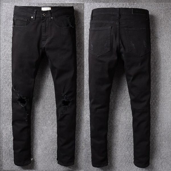 

2020 wholesale destruction men's slim jeans straight motorcycle skinny jeans casual pants men's ripped jeans size 28-40 18, Blue