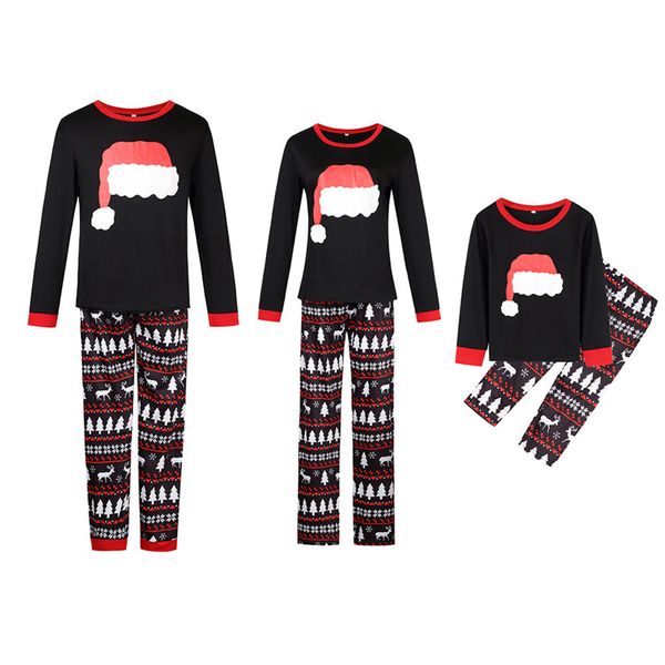 Família Natal Pijamas Ano Novo Família Roupas Combinando Pai Mãe Crianças Conjuntos de Roupas de Bebê Santa Chapéus Pijama Impresso Pijamas Camisola