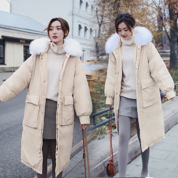 

ins down cotton schoolgirl easy cotton-padded clothes girls long fund bread serve winter overknee thickening loose coat, Tan;black