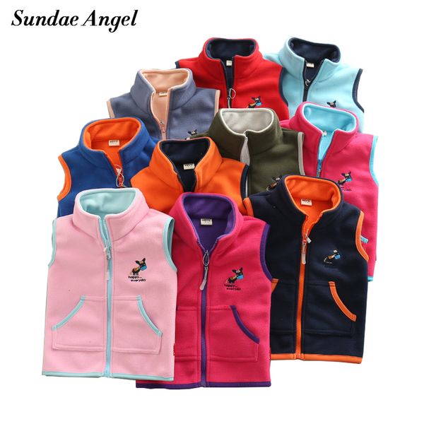 

sundae angel vest for girl waistcoat stand collar children vest for boy embroidery donkey pattern polar fleece outerwear coats, Blue