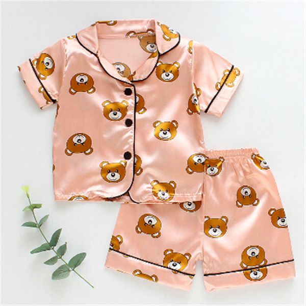 

summer new kids baby boys girls sleepwear cartoon animal print short sleeve shorts 1-4y, White