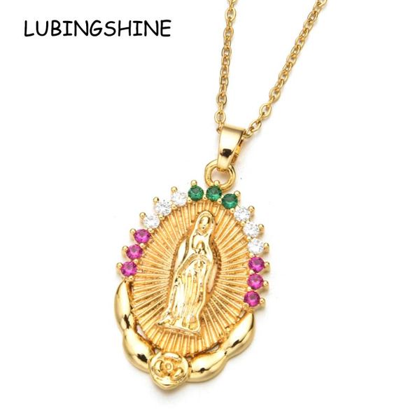 

12pcs/lot inlay zircon christian jesus virgin mary pendant chain necklace gold color chocker for women jewelry gift, Silver