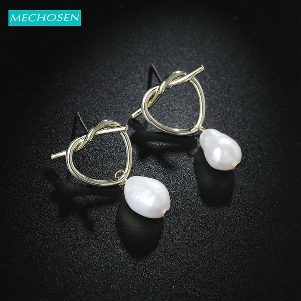 

mechosen romantic rope knot earrings imitation pearl drop earrings copper accessories women's ceremony heart shape ornament 2019, Silver